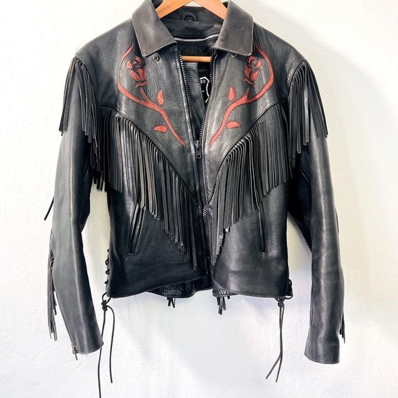 1980's 1990’s Rose Fringe Motorcycle Jacket Medium